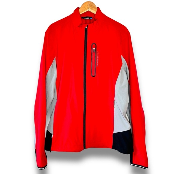 J. Lindeberg Red Black Gray Full Zip Lightweigh Soft Shell Stretch Jacket Sz XL - Picture 1 of 12